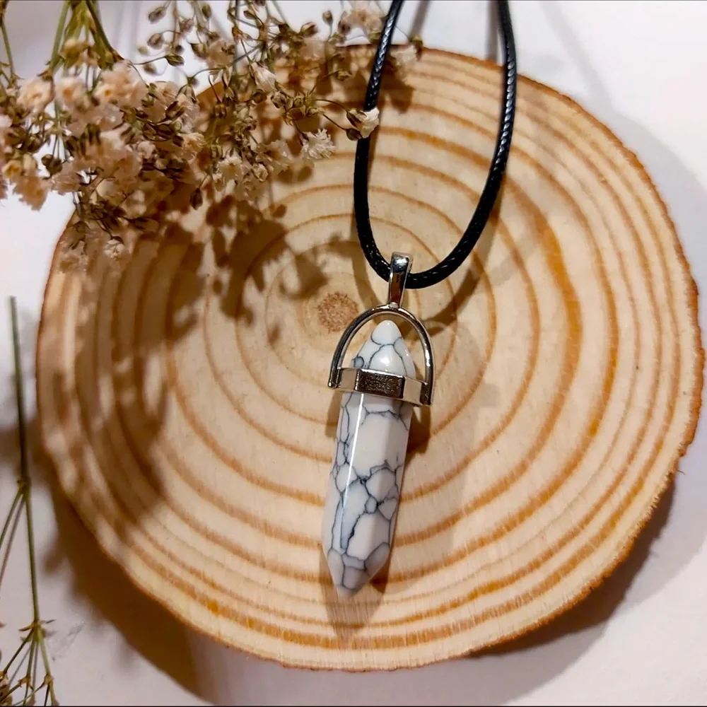 New Vegan Leather Sterling Silver White Howlite Natural Stone Artisan Necklace